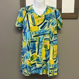 LOGO V-neck Short Sleeve Asymmetrical Layering T-Shirt Tunic w/ Pockets-Small